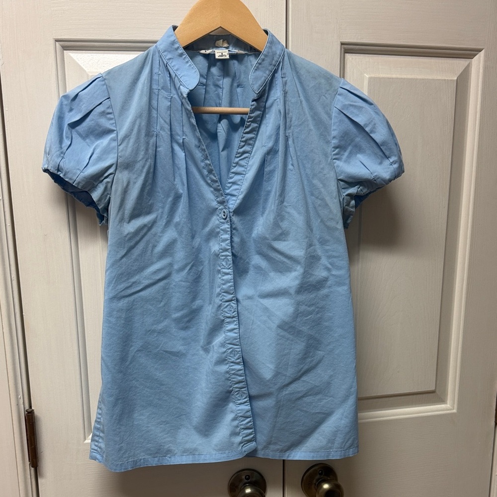 Banana Republic Light Blue Short Sleeve Mandarin Collar Blouse